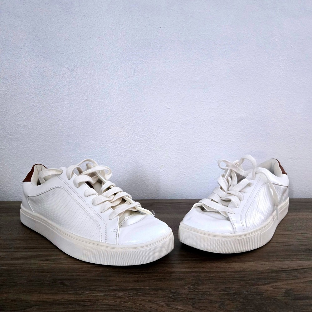 Steve Madden Finneas Mens White Low Top Sneaker Brown Heel Tab Size 9 Madden NYC - Picture 9 of 11